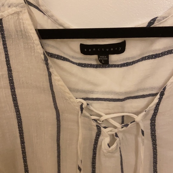 Sanctuary from Bloomingdale’s White and Blue Striped Loose Shirt Top with Laces - Picture 3 of 4
